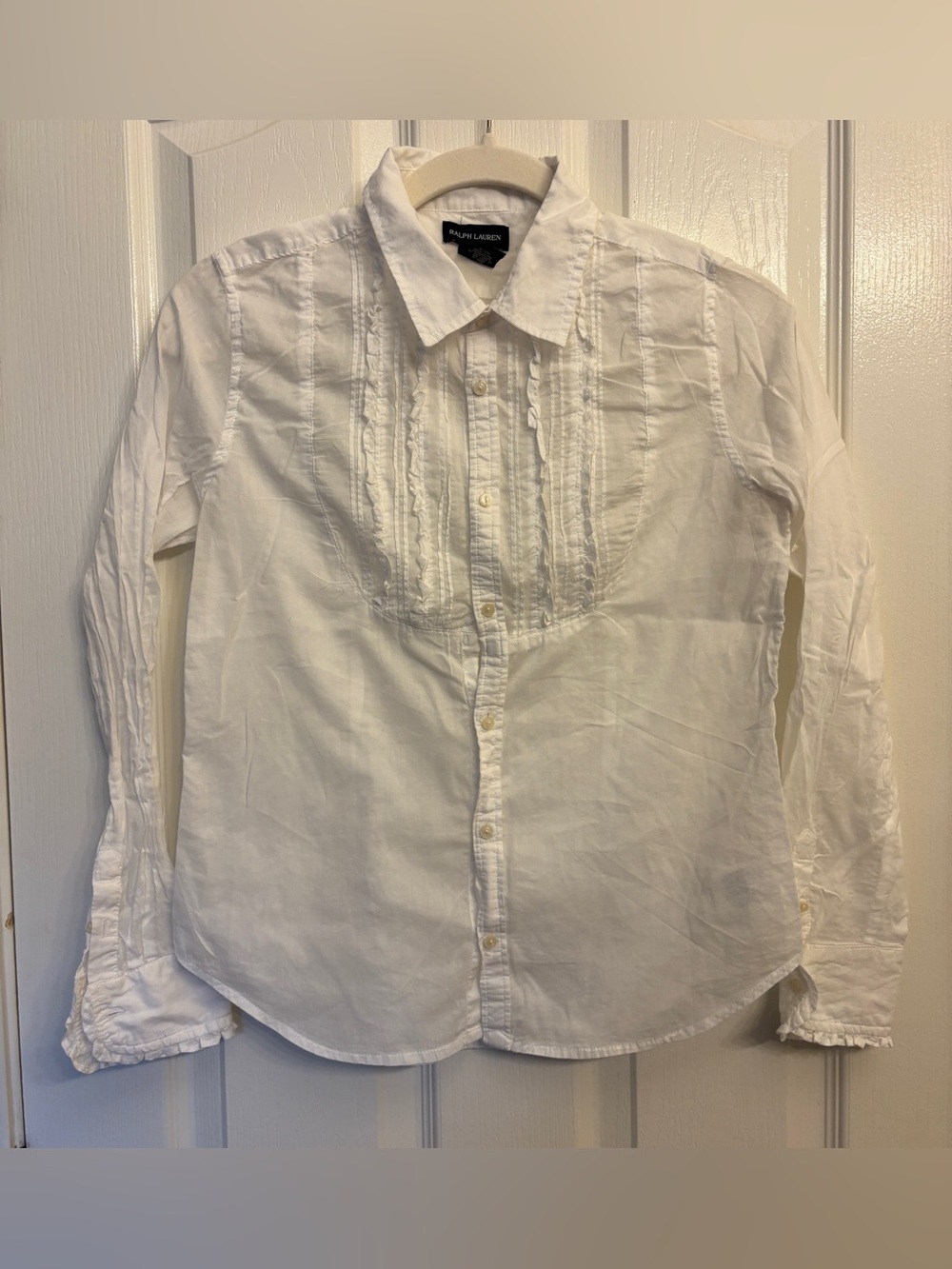 Ralph Lauren White 100% Cotton Button-down Ruffled Shirt ~ Child’s Size 16 - Picture 1 of 13